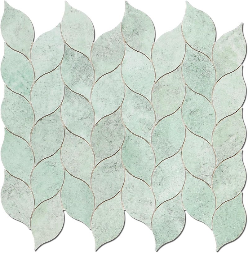 Tilingview 10-Sheet Peel and Stick Backsplash Tile for Kitchen, Self-Adhesive Mosaic Glossy Leaf Stick on Wall Tile with Gaps (Light Green) - Image 1